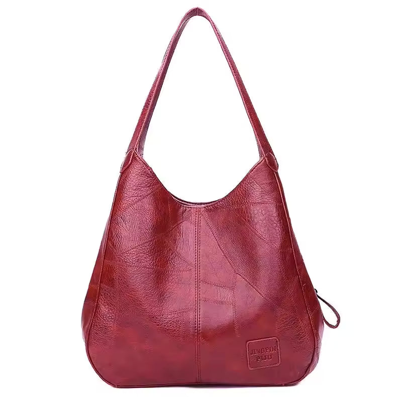 Vintage Patchwork Leather Hobo Shoulder Bag – Large Distressed Boho Tote