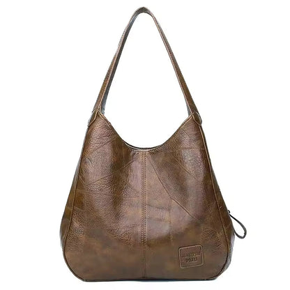Vintage Patchwork Leather Hobo Shoulder Bag – Large Distressed Boho Tote