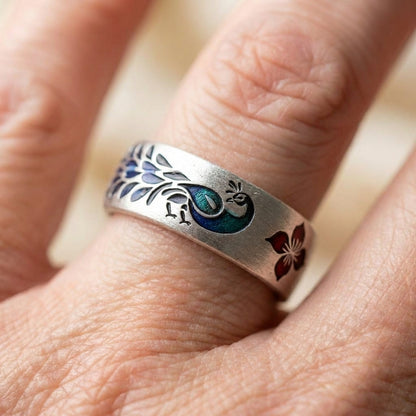Vintage Peacock Enamel Ring
