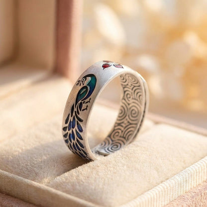 Vintage Peacock Enamel Ring