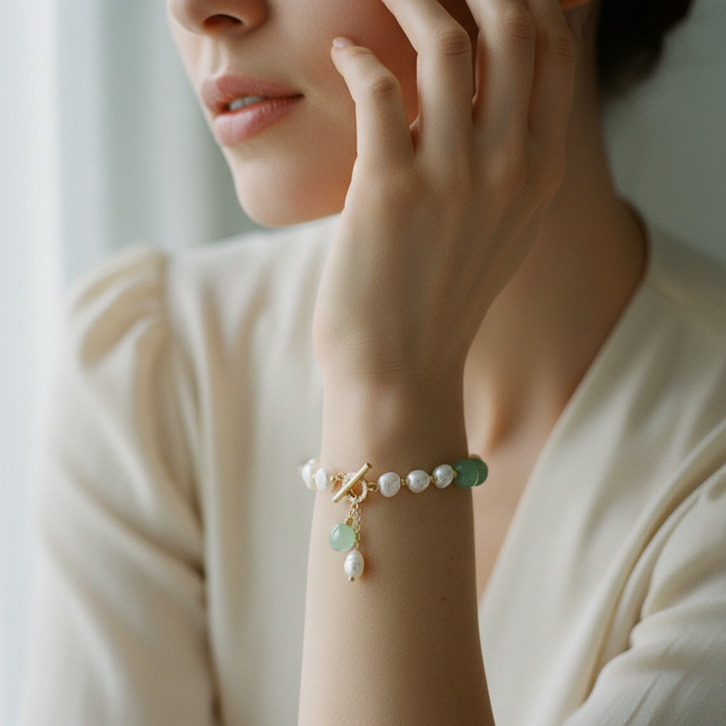 Vintage Pearl Charm Wrist Bracelet