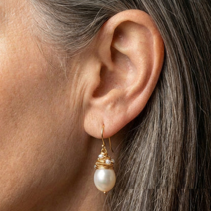 Vintage Pearl Golden Threads Earrings