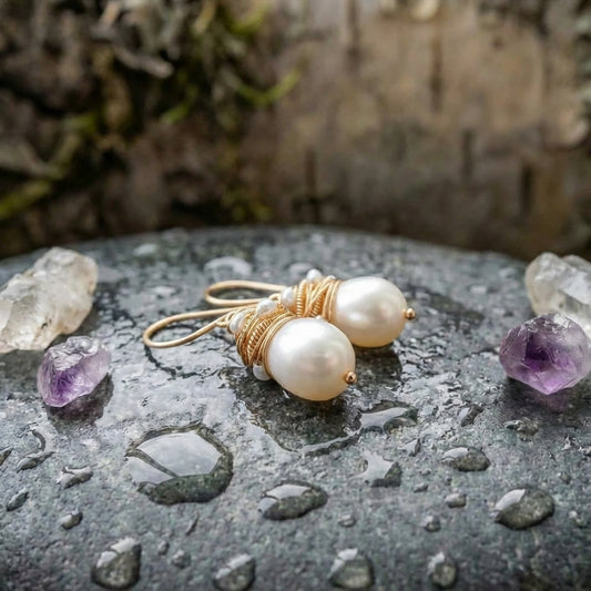 Vintage Pearl Golden Threads Earrings