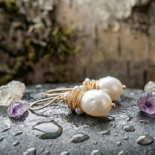 Vintage Pearl Golden Threads Earrings