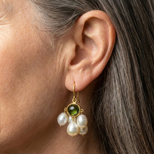 Vintage Pearl Green Stone Earrings