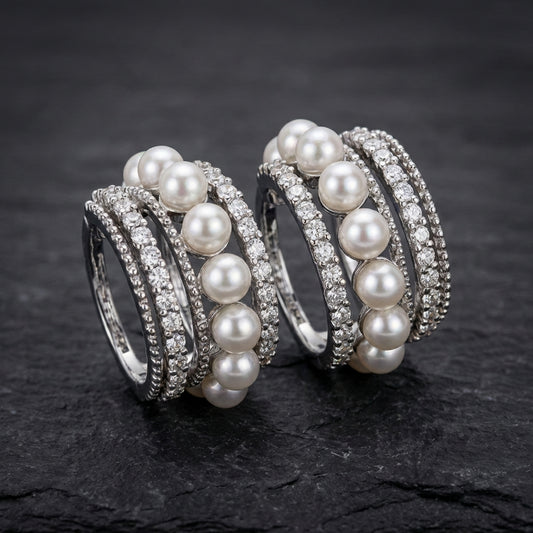 Vintage Pearl Inlaid Rhinestone Hoop Earrings