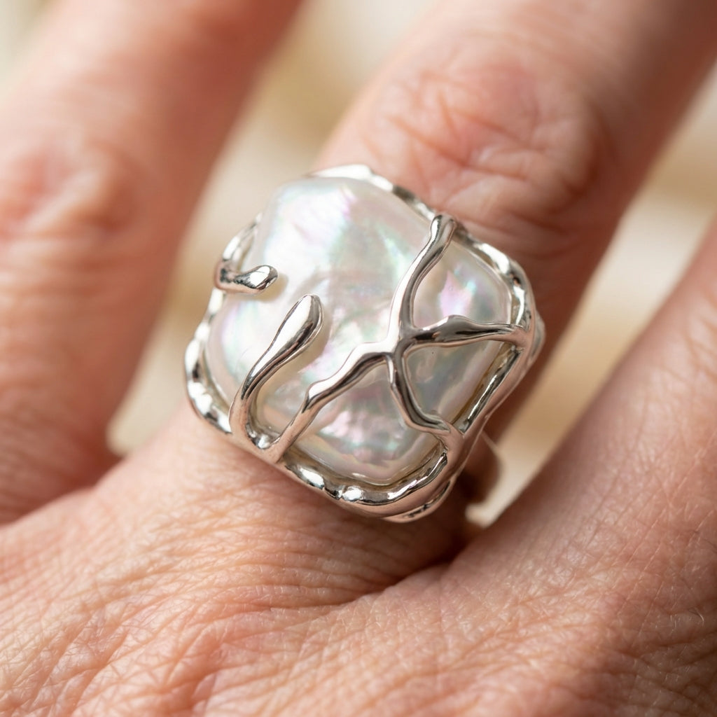 Vintage Pearl Silver Ring