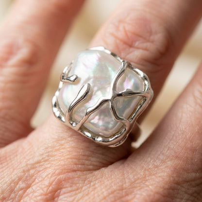 Vintage Pearl Silver Ring