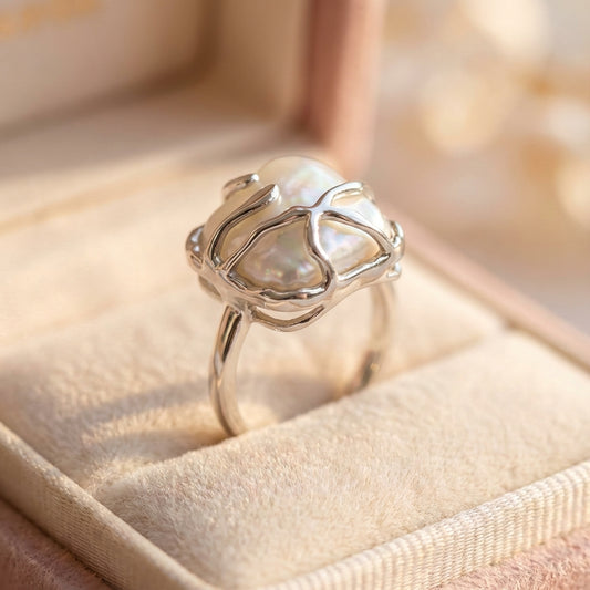 Vintage Pearl Silver Ring