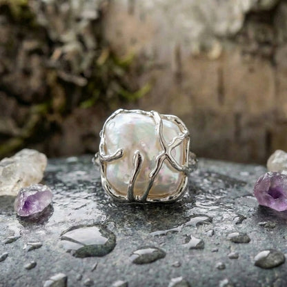 Vintage Pearl Silver Ring