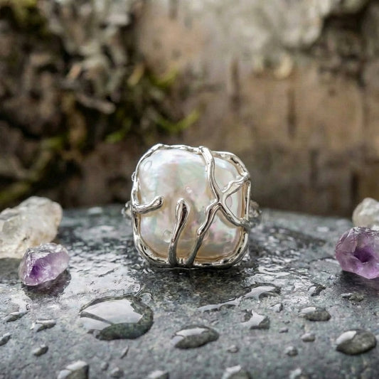 Vintage Pearl Silver Ring