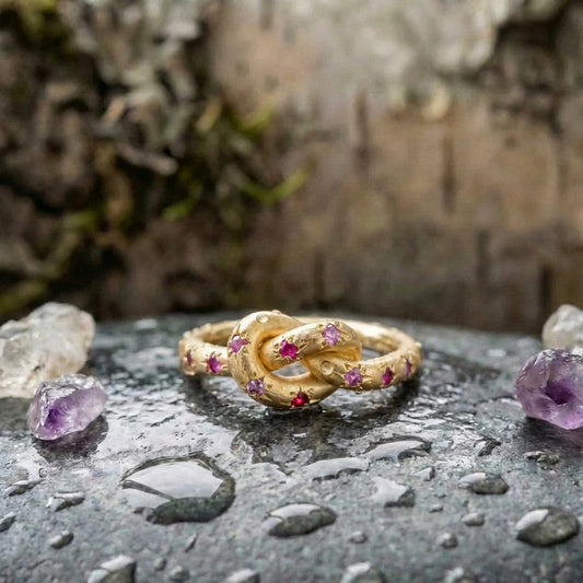 Vintage Pink Knotted Celestial Gold Ring