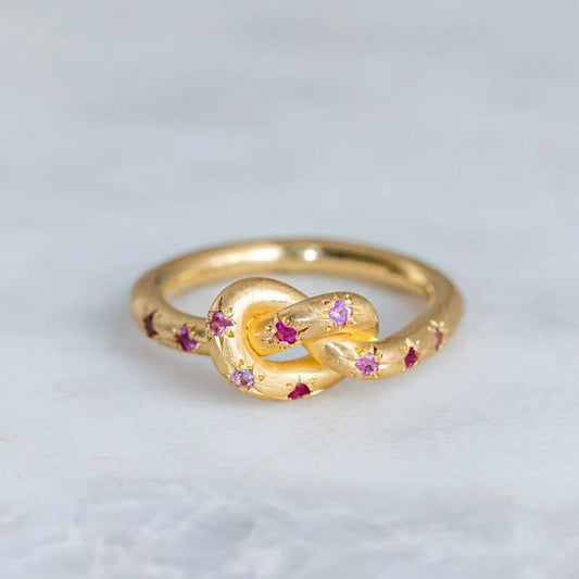 Vintage Pink Knotted Celestial Gold Ring