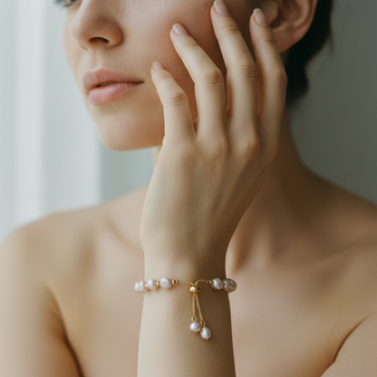 Vintage Pink Pearl Charm Wrist Bracelet