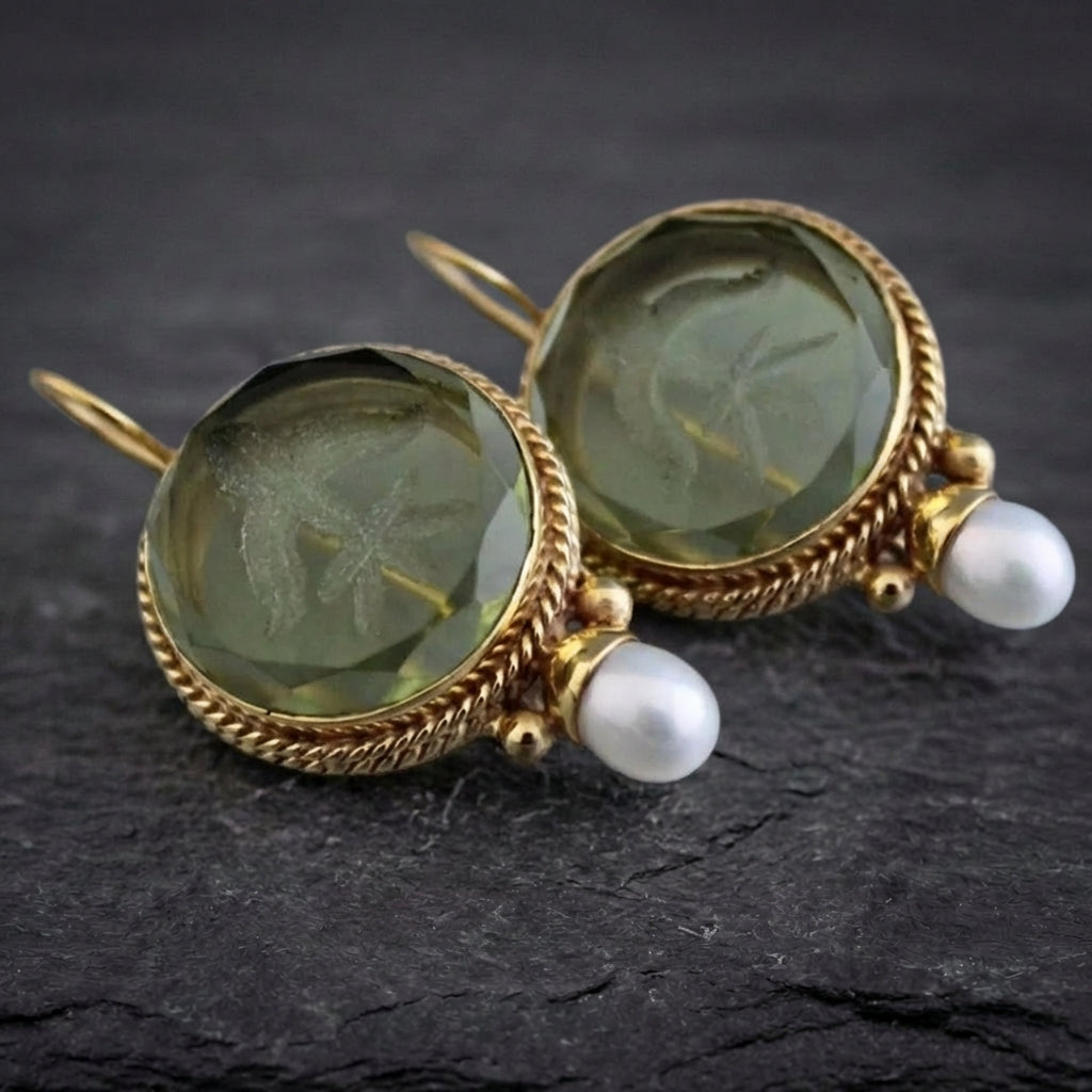 Vintage Prehnite Pearl Earrings 37694184