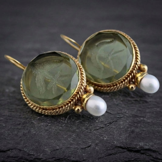 Vintage Prehnite Pearl Earrings 37694184