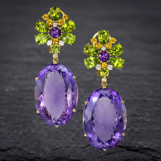 Vintage Purple Glass Green Earrings