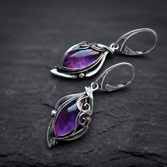 Vintage Purple Stone Dangle Earrings