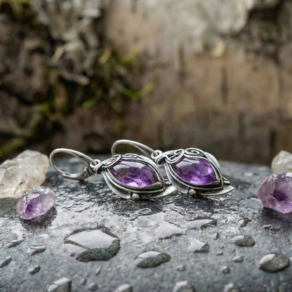 Vintage Purple Stone Dangle Earrings