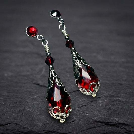 Vintage Red Crystal Drop Earrings