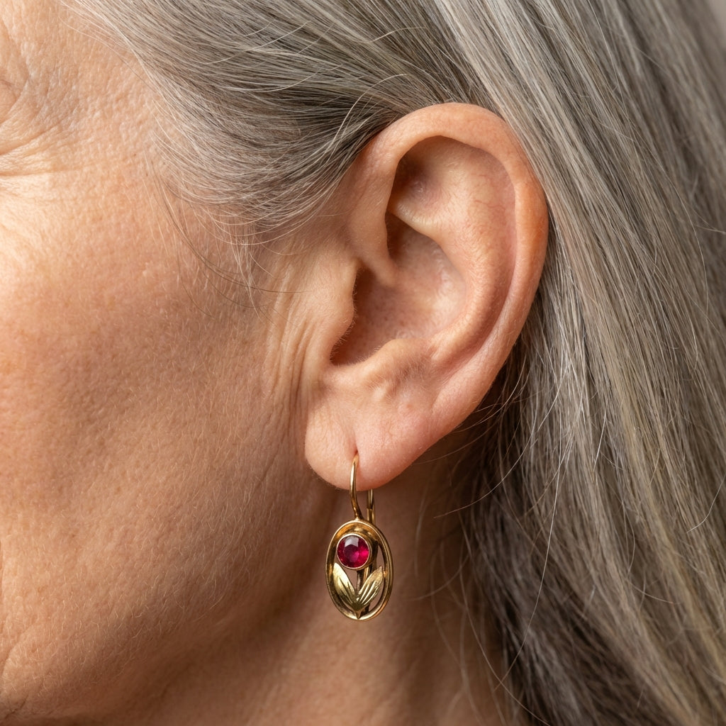 Vintage Red Flower Earrings