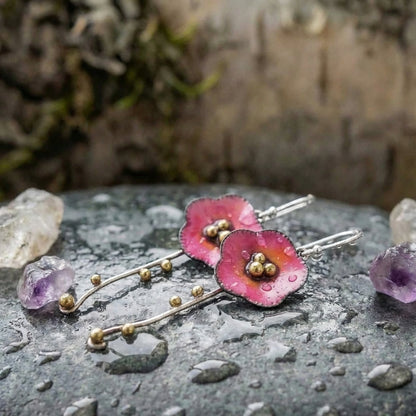 Vintage Red Flower Earrings