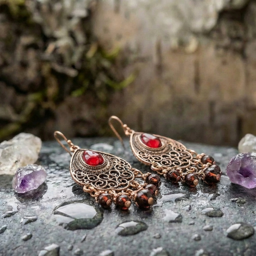 Vintage Red Teardrop Dangle Earrings