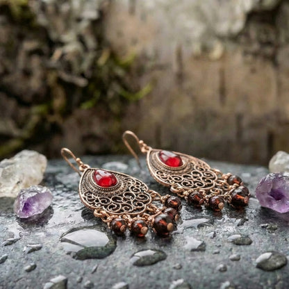 Vintage Red Teardrop Dangle Earrings
