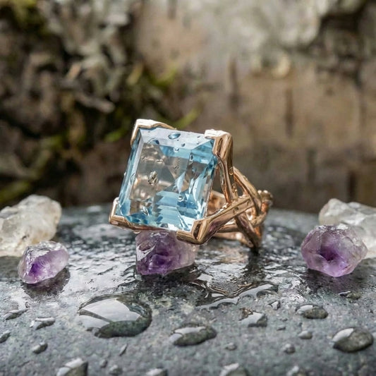 Vintage Rose Gold Blue Zirconia Ring