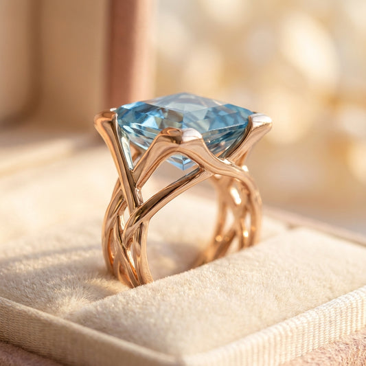 Vintage Rose Gold Blue Zirconia Ring