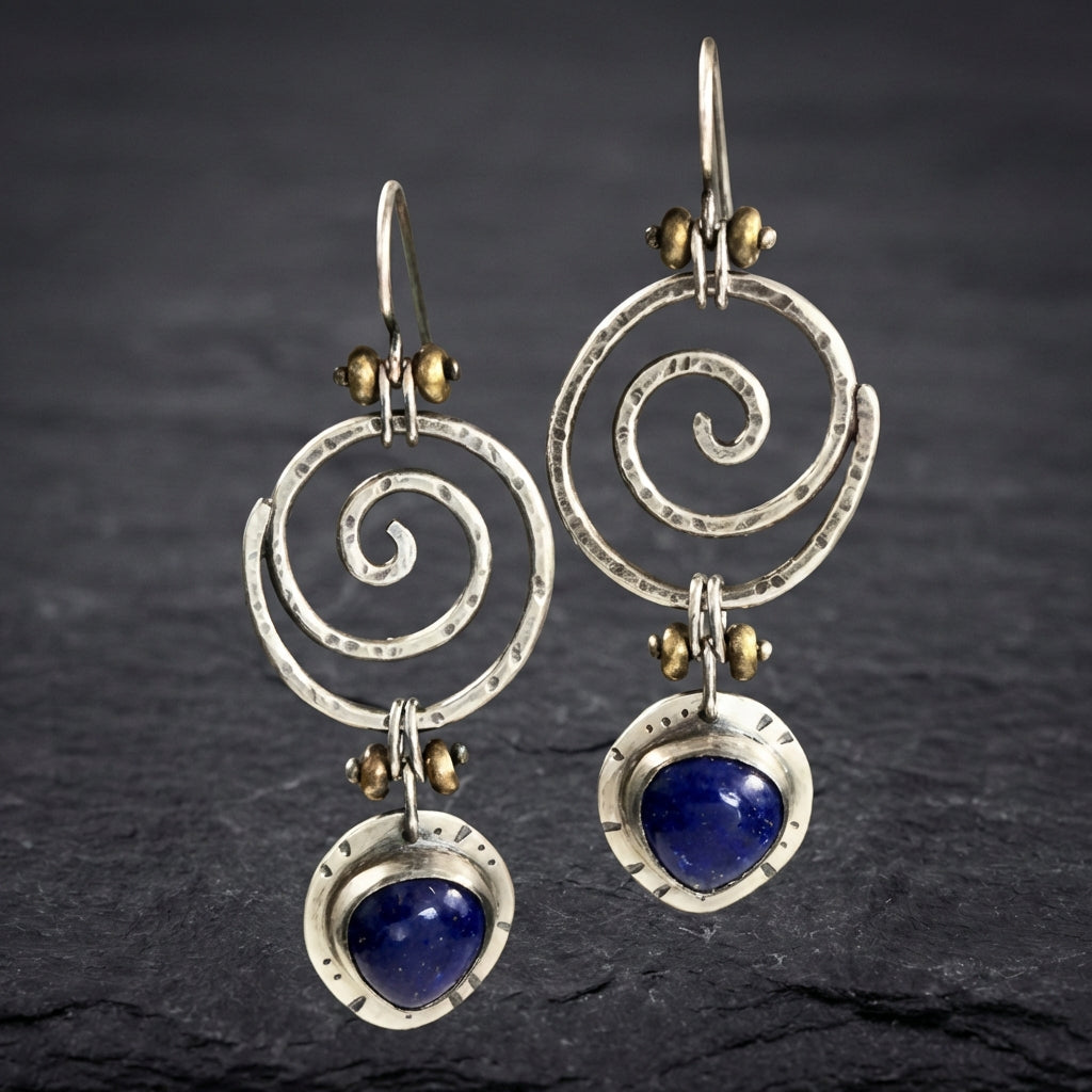 Vintage Round Blue Stone Dangle Earring