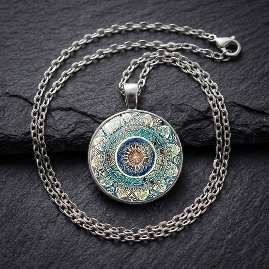 Vintage Rounded Blue Mandala Necklace