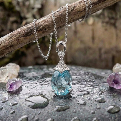 Vintage Silver Aqua Crystal Necklace