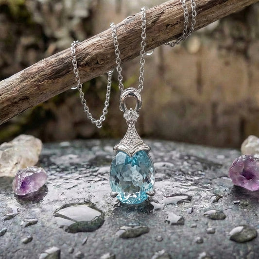 Vintage Silver Aqua Crystal Necklace