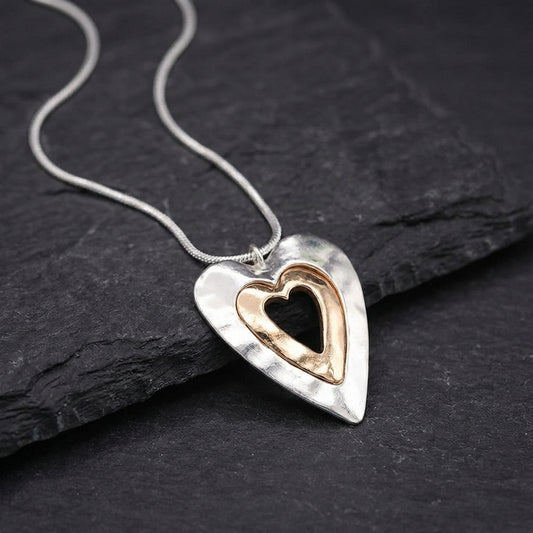 Vintage Silver & Gold Heart Pendant Necklace