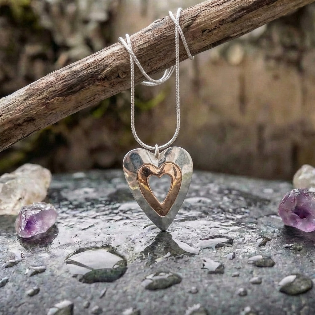 Vintage Silver & Gold Heart Pendant Necklace