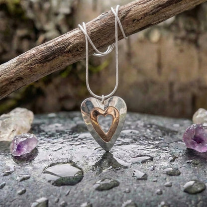 Vintage Silver & Gold Heart Pendant Necklace