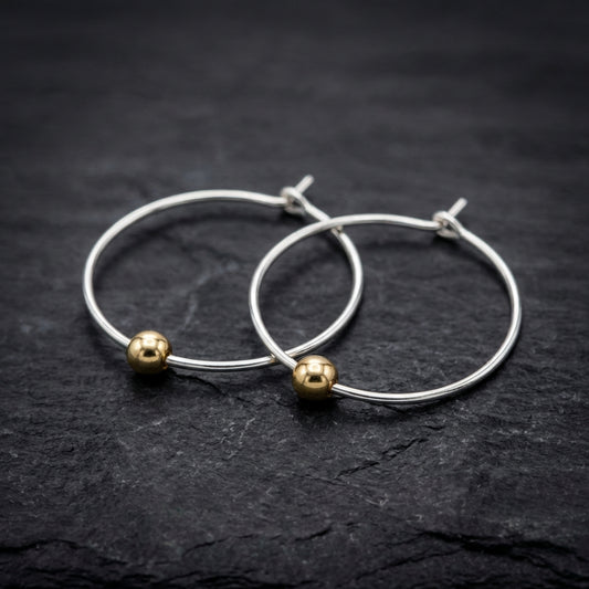 Vintage Silver Hoop Golden Pearl Earrings