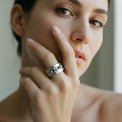 Vintage Silver Inlaid Blue Stones Ring