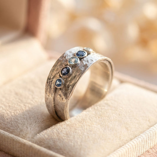 Vintage Silver Inlaid Blue Stones Ring