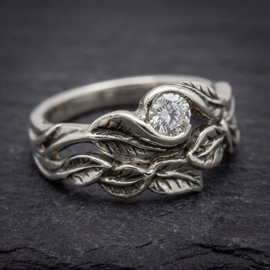 Vintage Silver Leaf Zirconia Ring