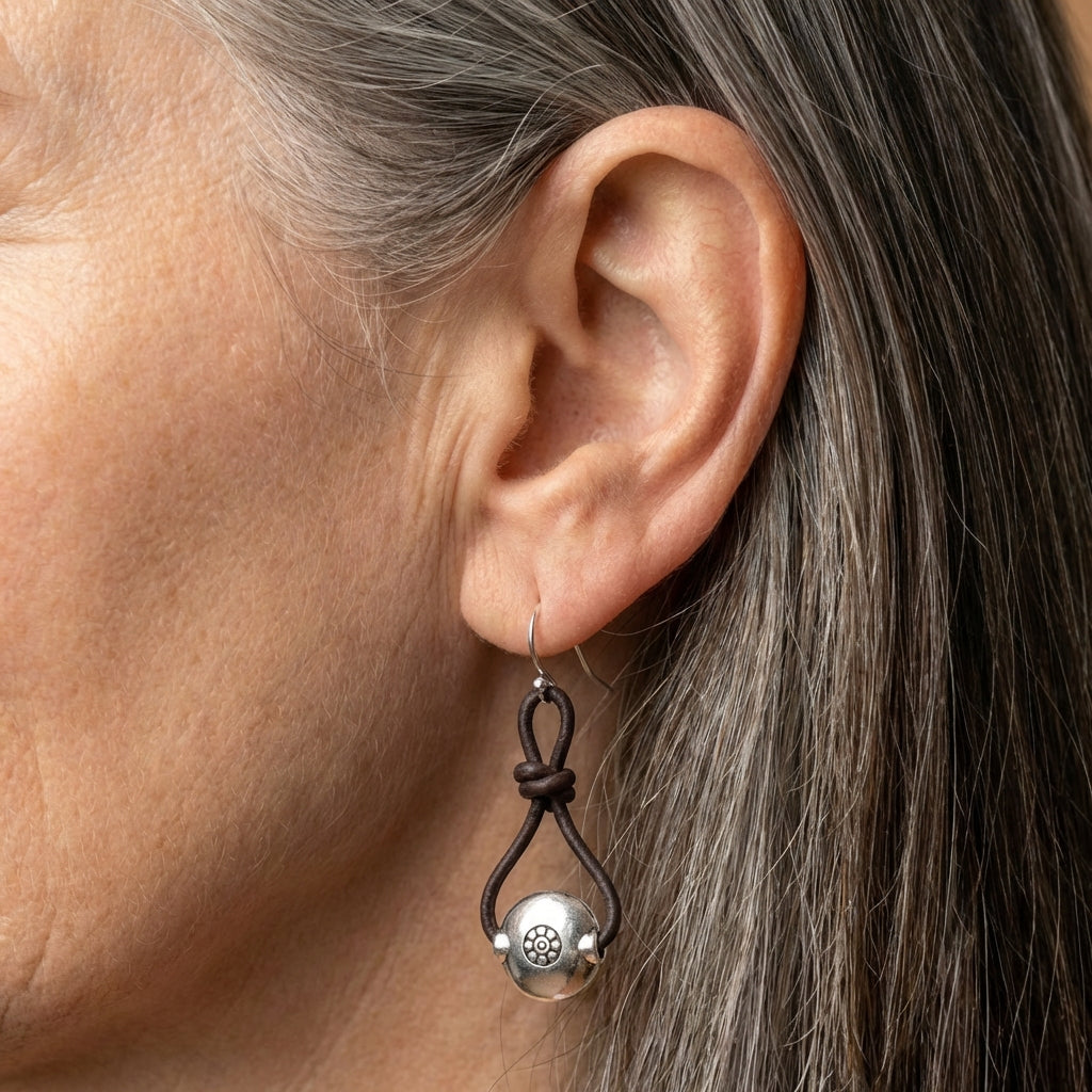 Vintage Silver Leather Earrings