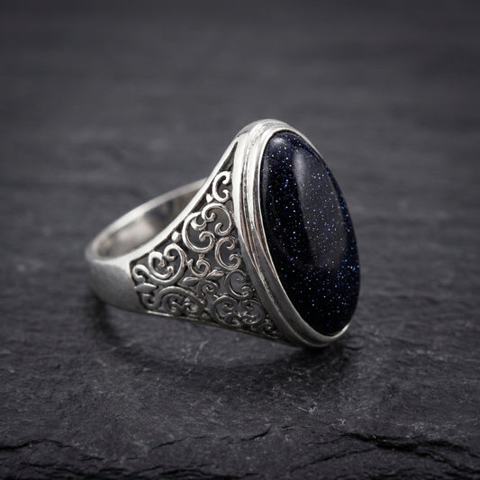 Vintage Silver Midnight Oval Stone Ring