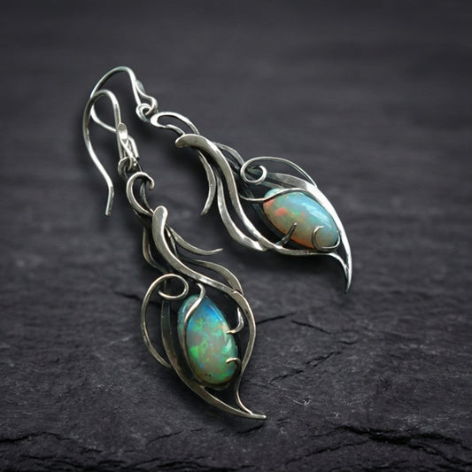 Vintage Silver & Opal Swirl Earrings