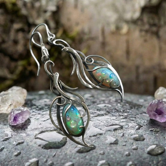 Vintage Silver & Opal Swirl Earrings