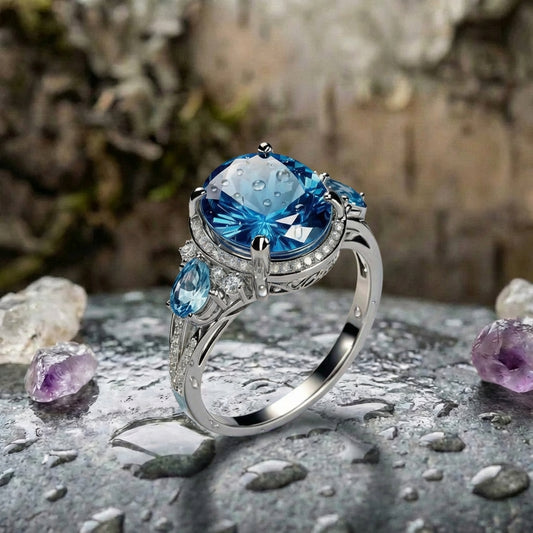 Vintage Silver Ring With Blue Crystal