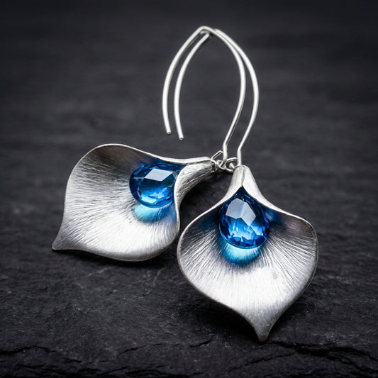 Vintage Silver & Sapphire Petal Earrings