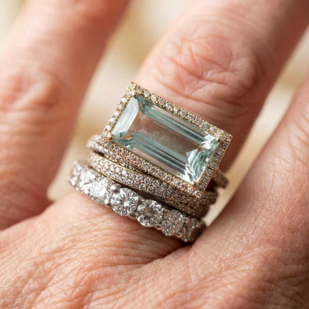 Vintage Silver Turquoise Glass Ring Set