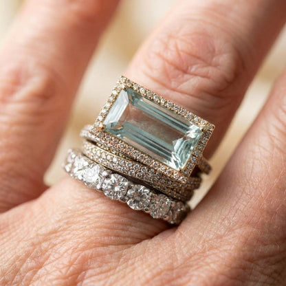 Vintage Silver Turquoise Glass Ring Set
