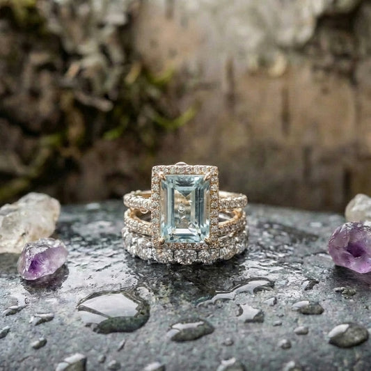 Vintage Silver Turquoise Glass Ring Set